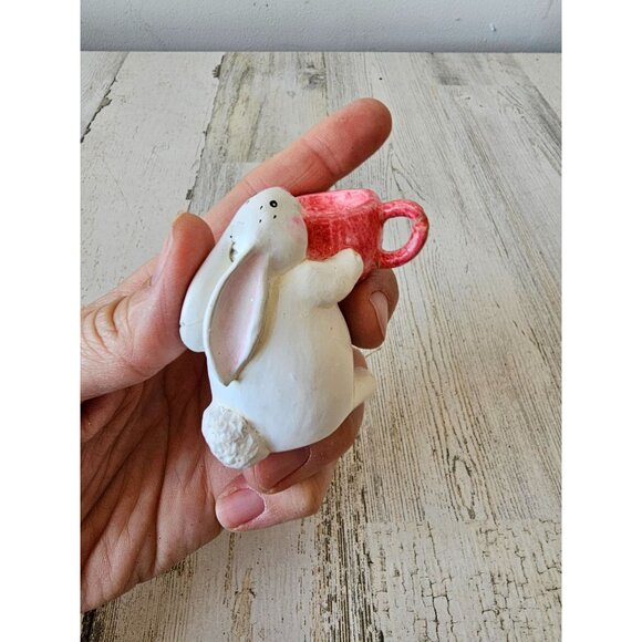 Shabby chic Easter Bunny coffee cup figurine statue decor spring village mini - Picture 5 of 7